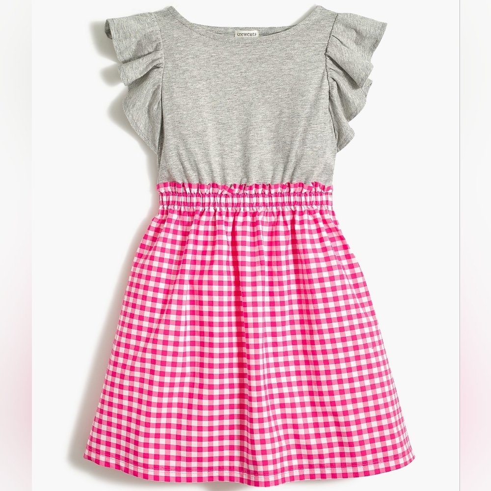 New! Crewcuts Sz 6 Girls Dress Gray Pink White Gingham Check J.Crew NWT AL539